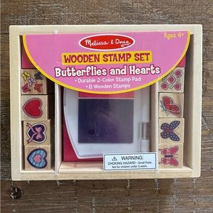 Melissa & Doug Wooden Stamp Set - Butterflies and Hearts